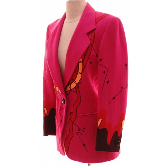 VINTAGE ESCADA Pink Abstract Print Blazer - Picture 3 of 4